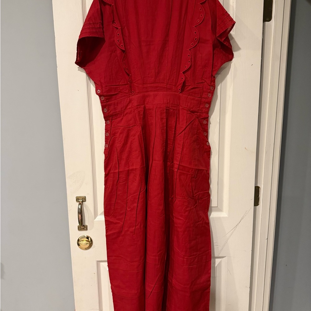 Scarlet Red Dress with Button Detail - Picture 3 of 4